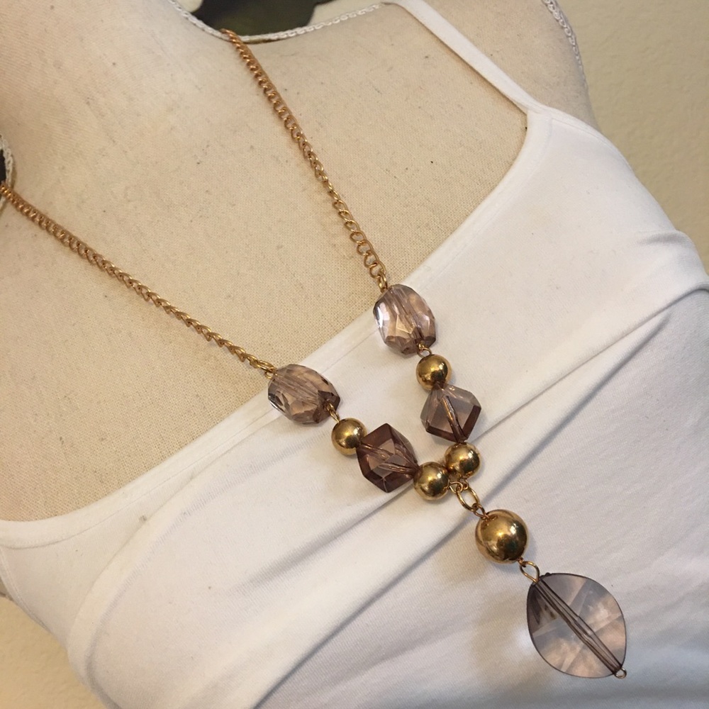 Vintage 80s faceted bead gold tone chain necklace